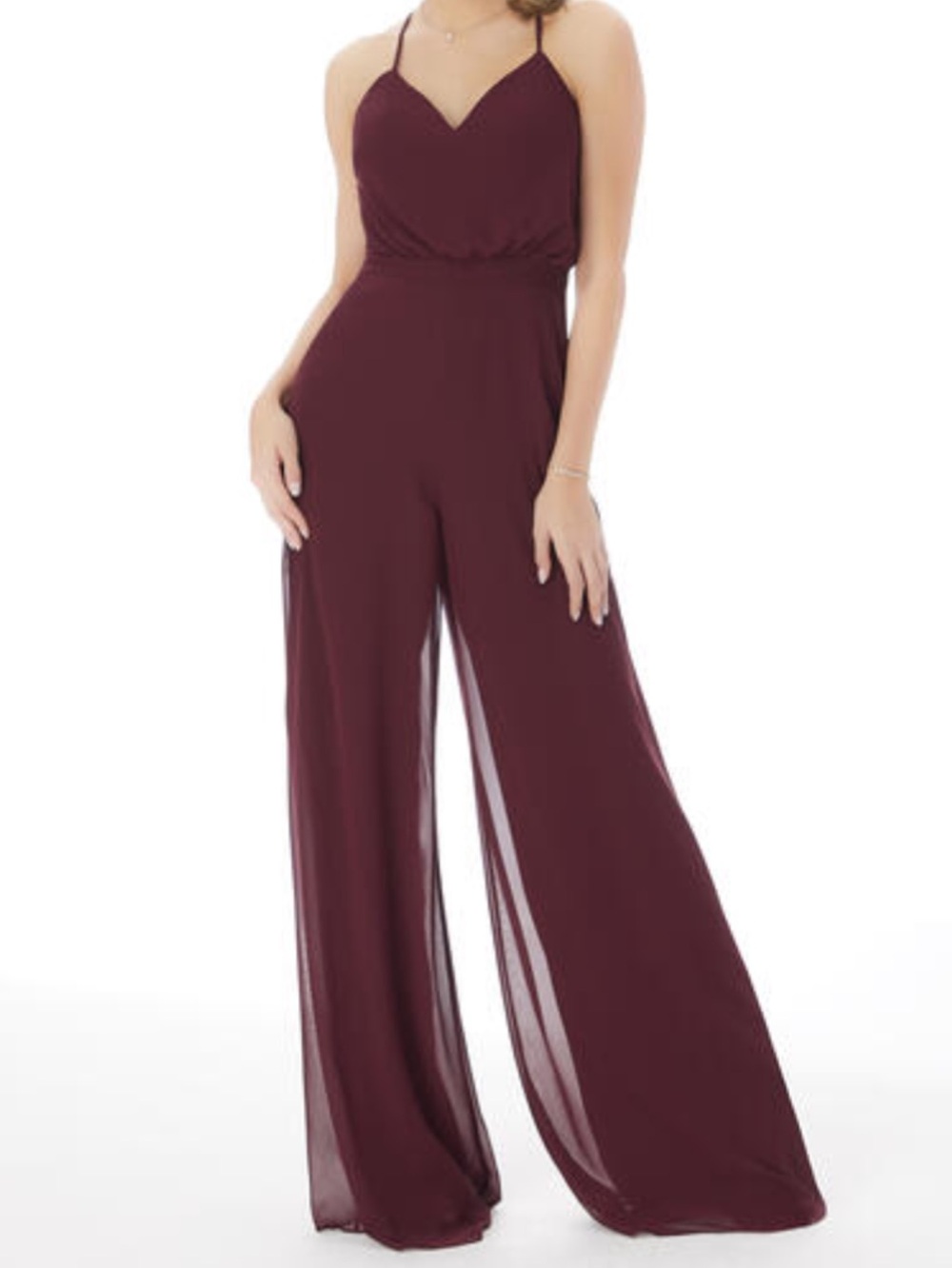 Hayley Paige Occasions Women's Jumpsuit Burgundy Spaghetti-Strap  Wide Leg Sz 4